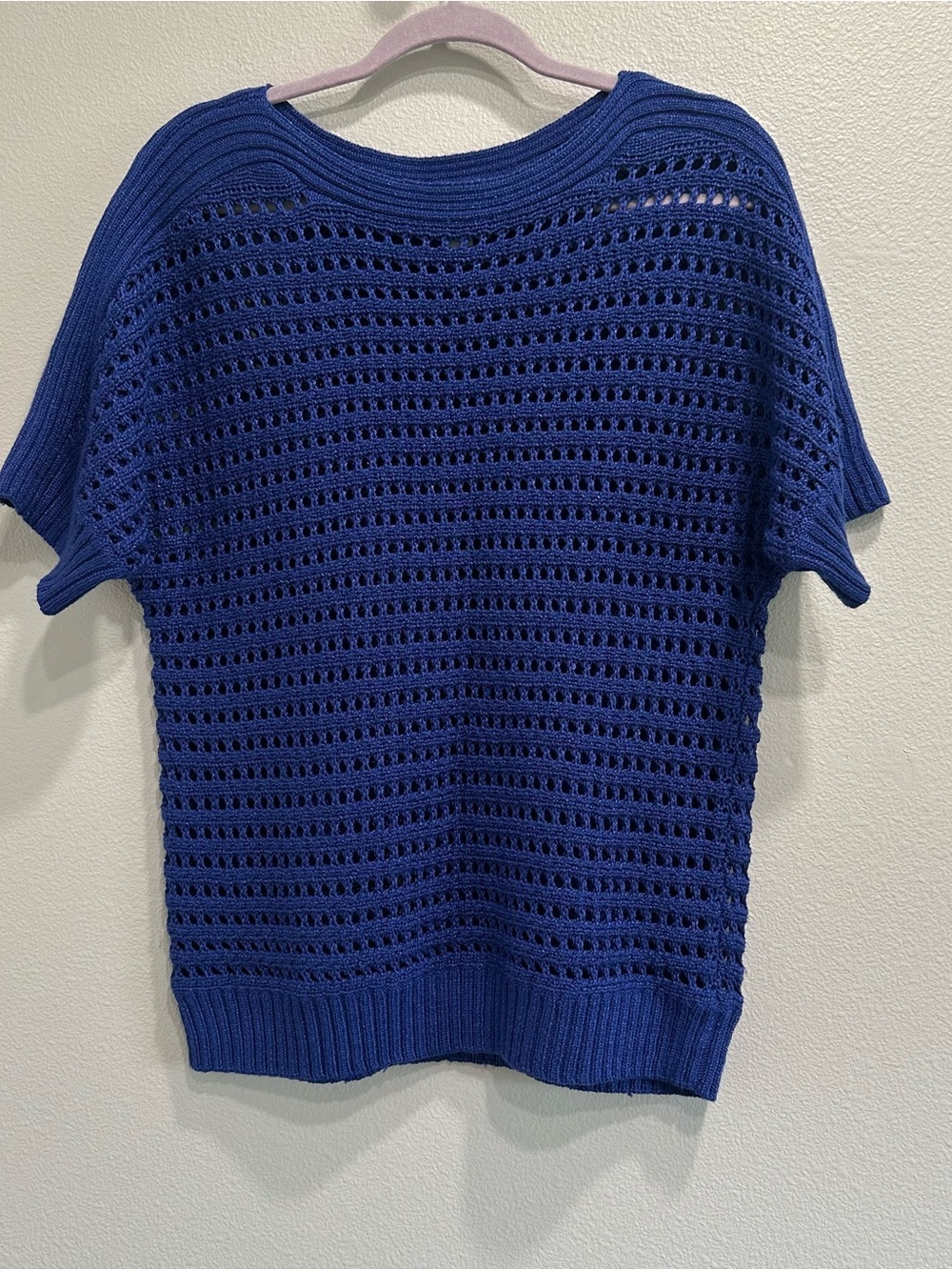 Chicos size 2- large Open-Knit Short Sleeve Sweater - Royal Blue
